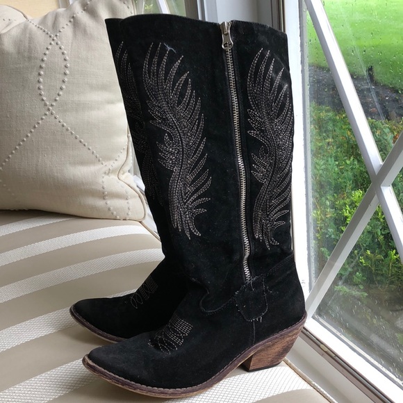 MUST GO BY 8/5: Zip Up Suede Cowboy Style Boots - Picture 2 of 5